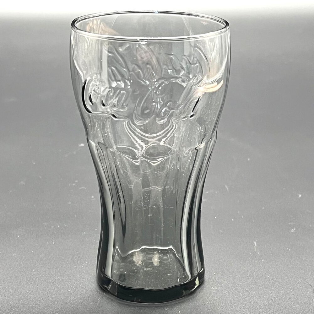 Coca-Cola Embossed Clear Smoke Glass Tumbler 16 Oz Classic Contour Design 6 inch